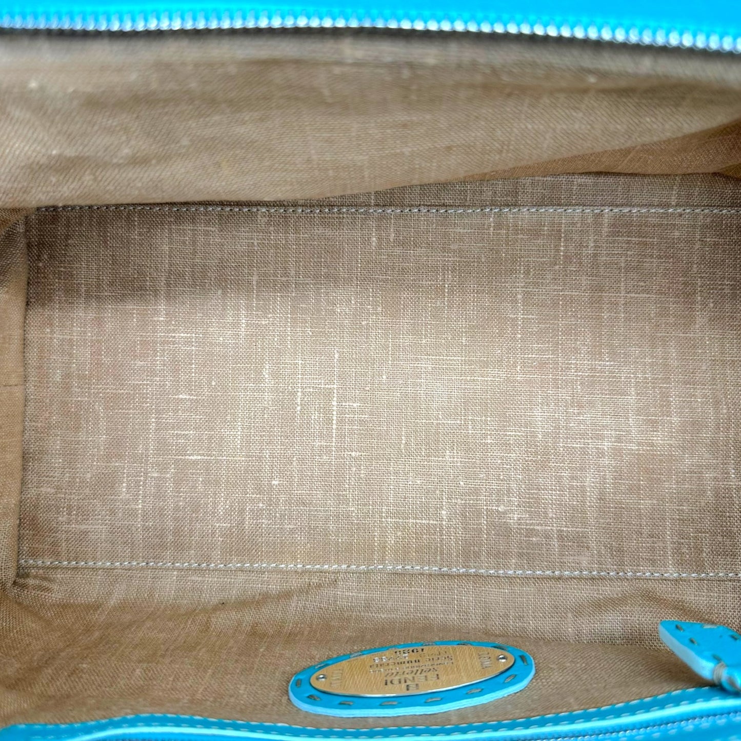 Fendi Selleria Raffia & Turquoise Leather Trim Doctors Bag