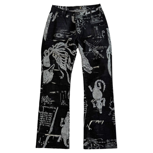 Just Cavalli Roberto Cavalli Black & White Illustration Printed Distressed Jeans