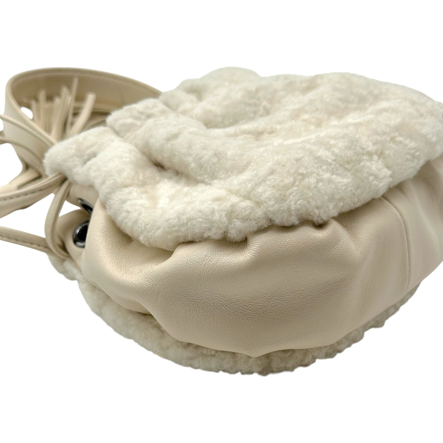 Chanel Ivory Shearling Fringe Drawstrimg Mini Bucket Handbag 2003-04