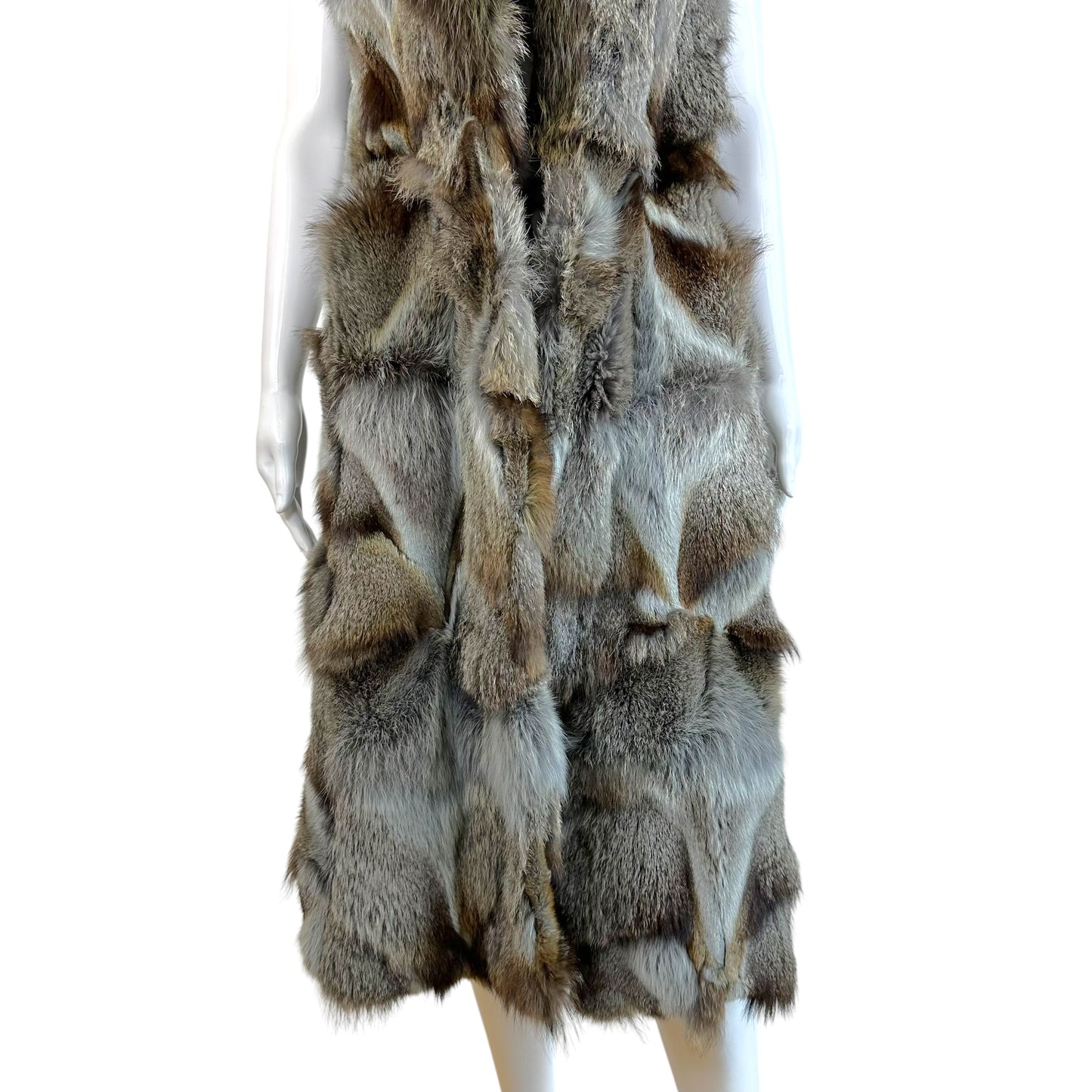 Roberto Cavalli Sleeveless Long Fur Vest Gray Brown Fox Fur