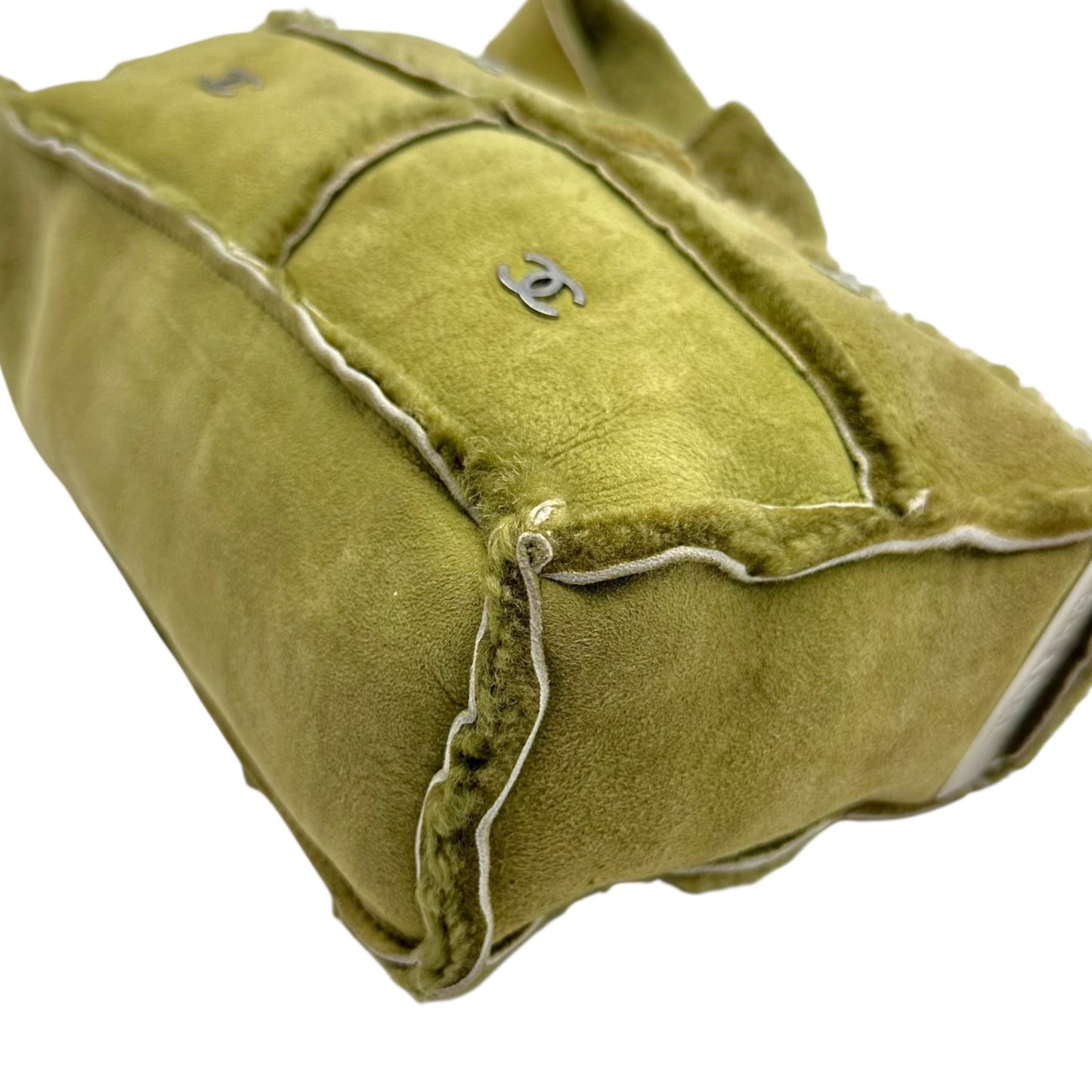 Chanel Khaki Green Shearling Logo Crossbody Bag 2000-02