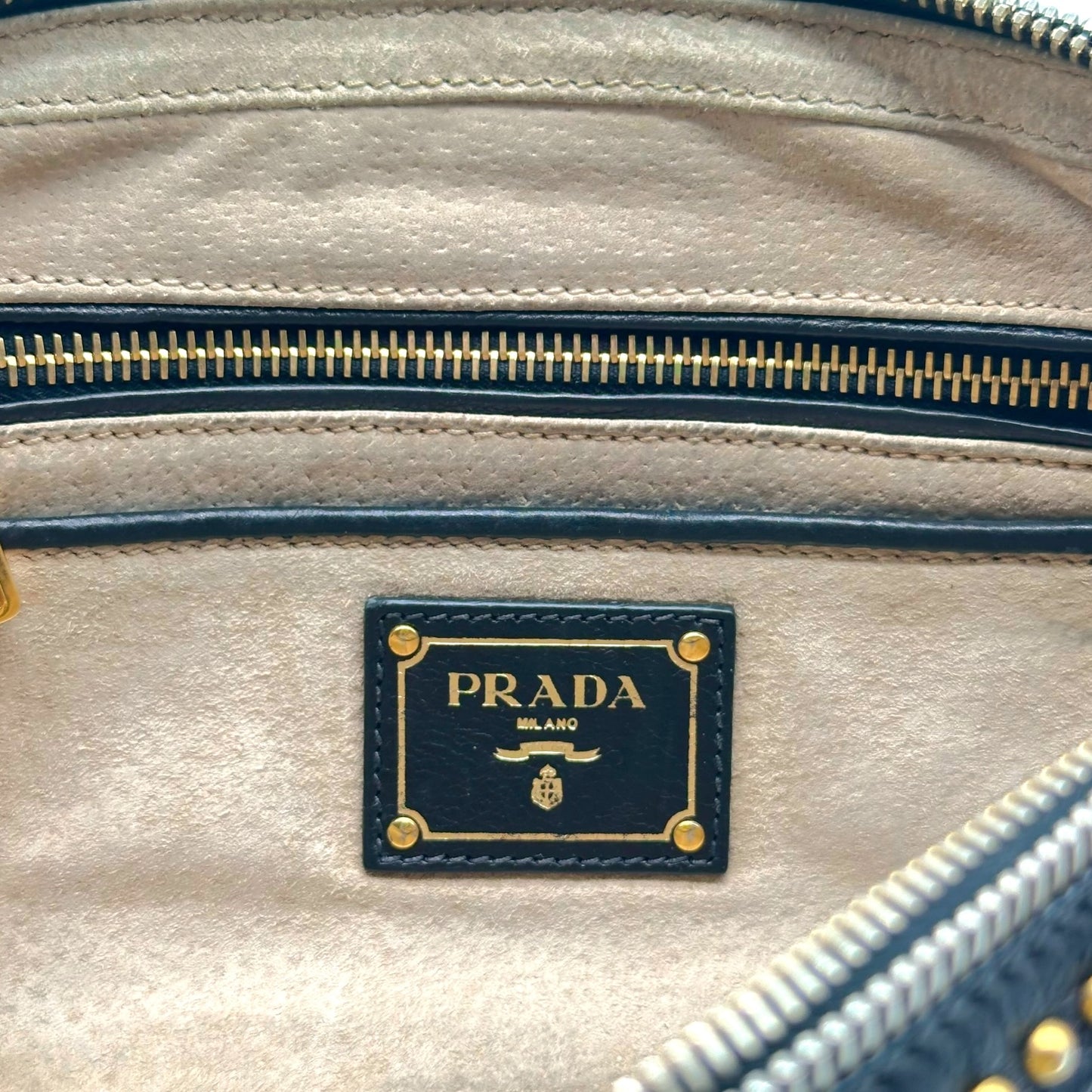 Prada Black Leather Studded Chain Strap Shoulder Bag