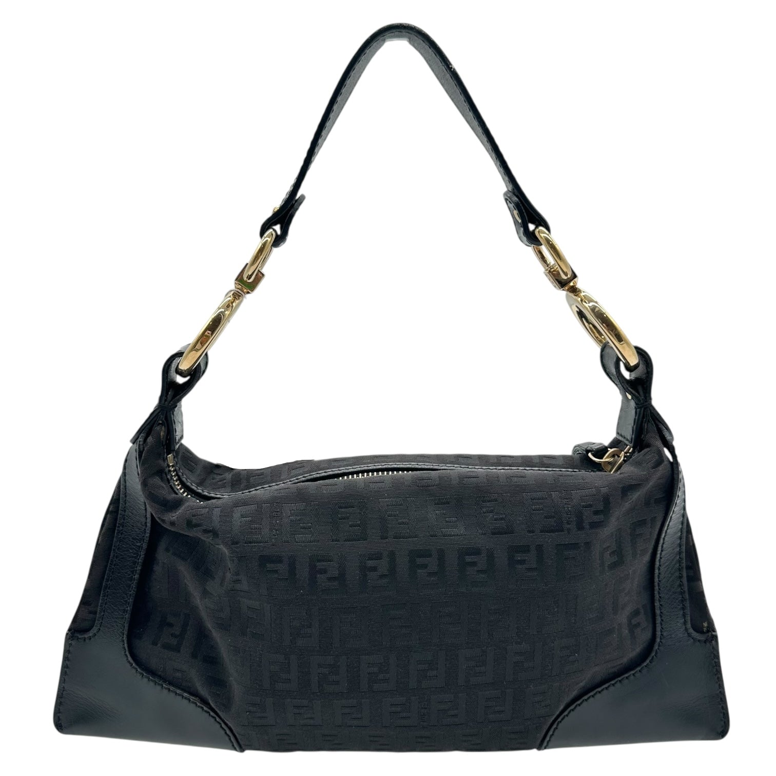 Fendi Black Zucchino Monogram Leather Trim Gold Hardware Shoulder Bag - Outfit Repeater