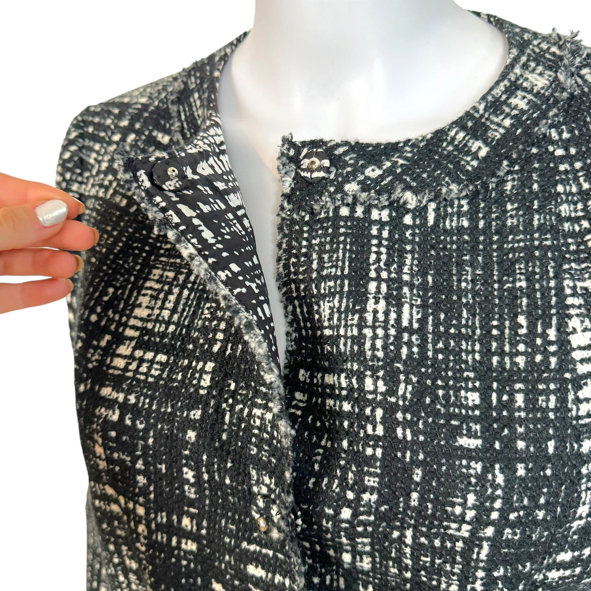 Prada Black White Tweed Silk Jacket Round Neckline