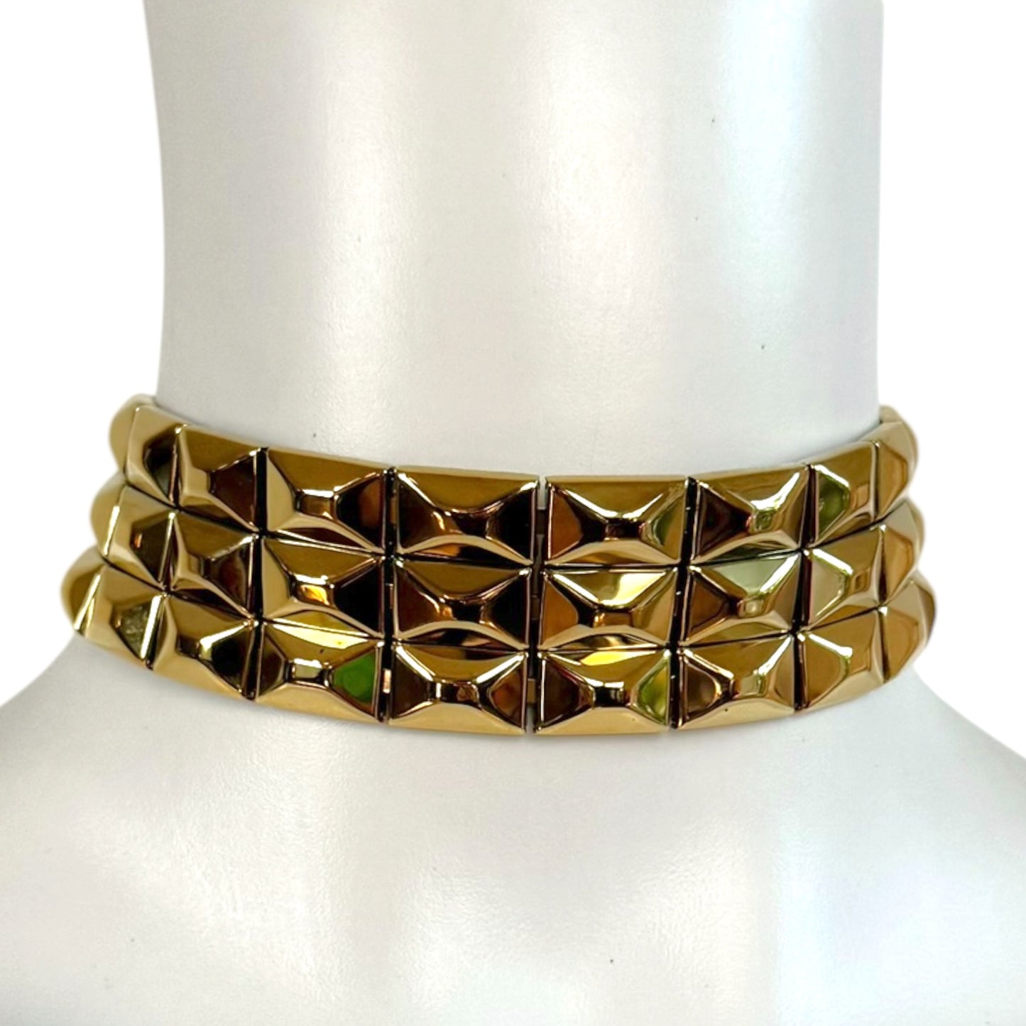 D&G Dolce & Gabbana Gold Pyramid Stud Choker Necklace NEW