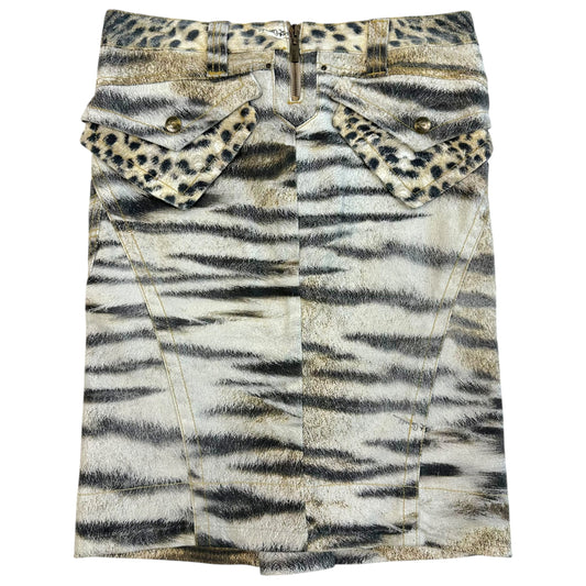 Just Cavalli Roberto Cavalli Animal Print Denim Midi Skirt