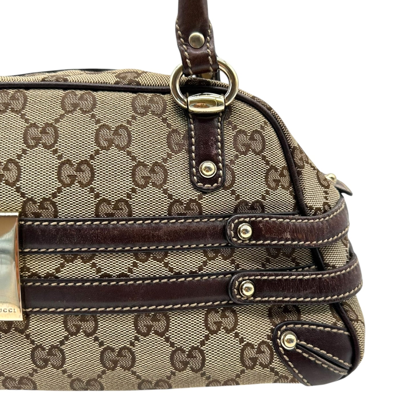 Gucci Brown Monogram & Bamboo East West Shoulder Bag