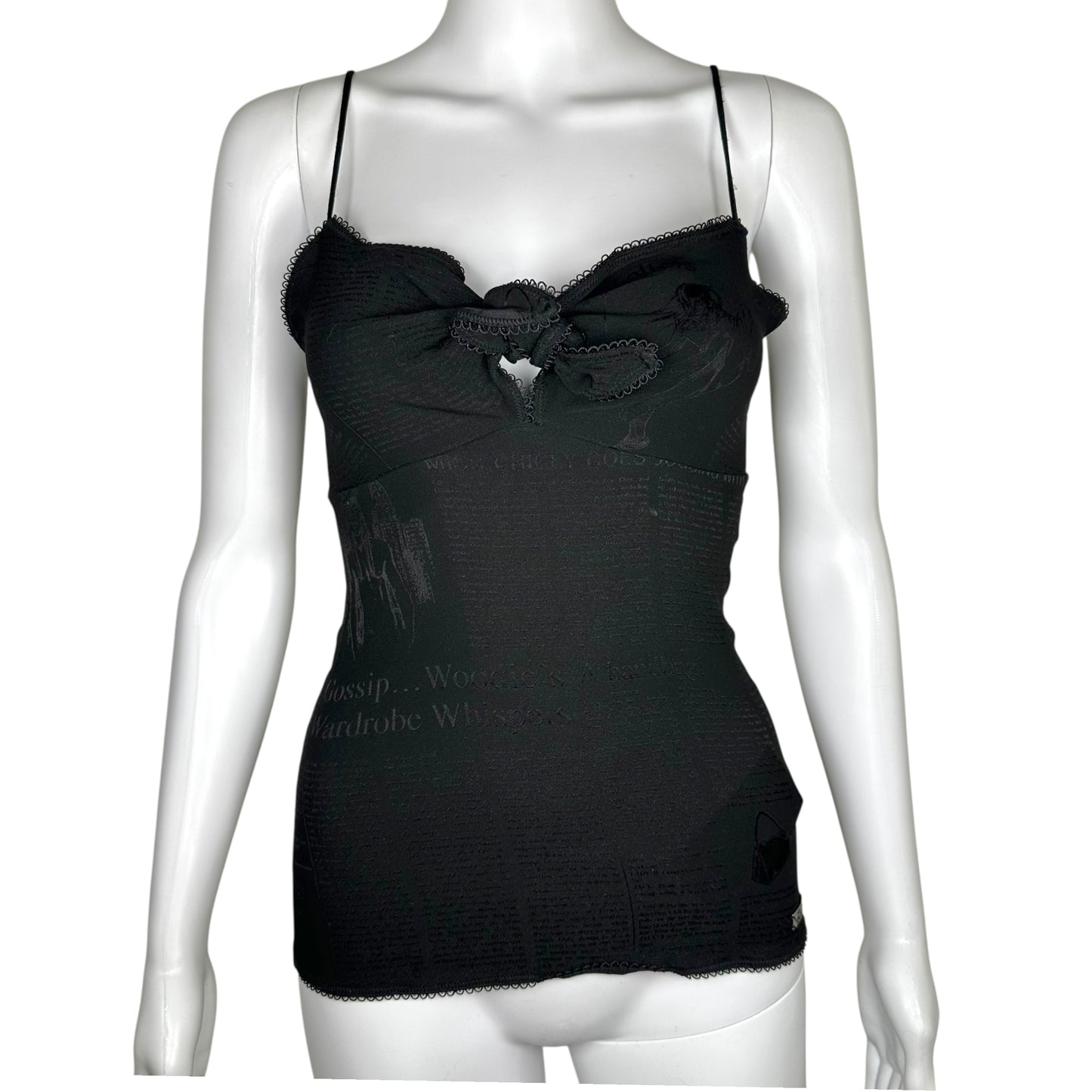 John Galliano S/S 2006 Silk Gazette Print Black Cami