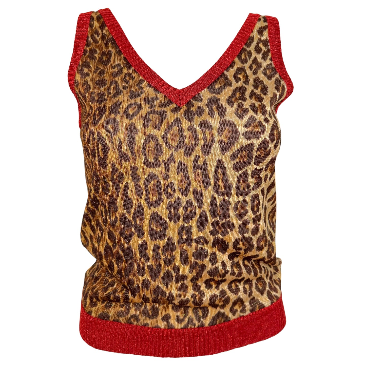 D&G Dolce & Gabbana F/W 2000 Metallic Leopard & Red Trim Knit Tank