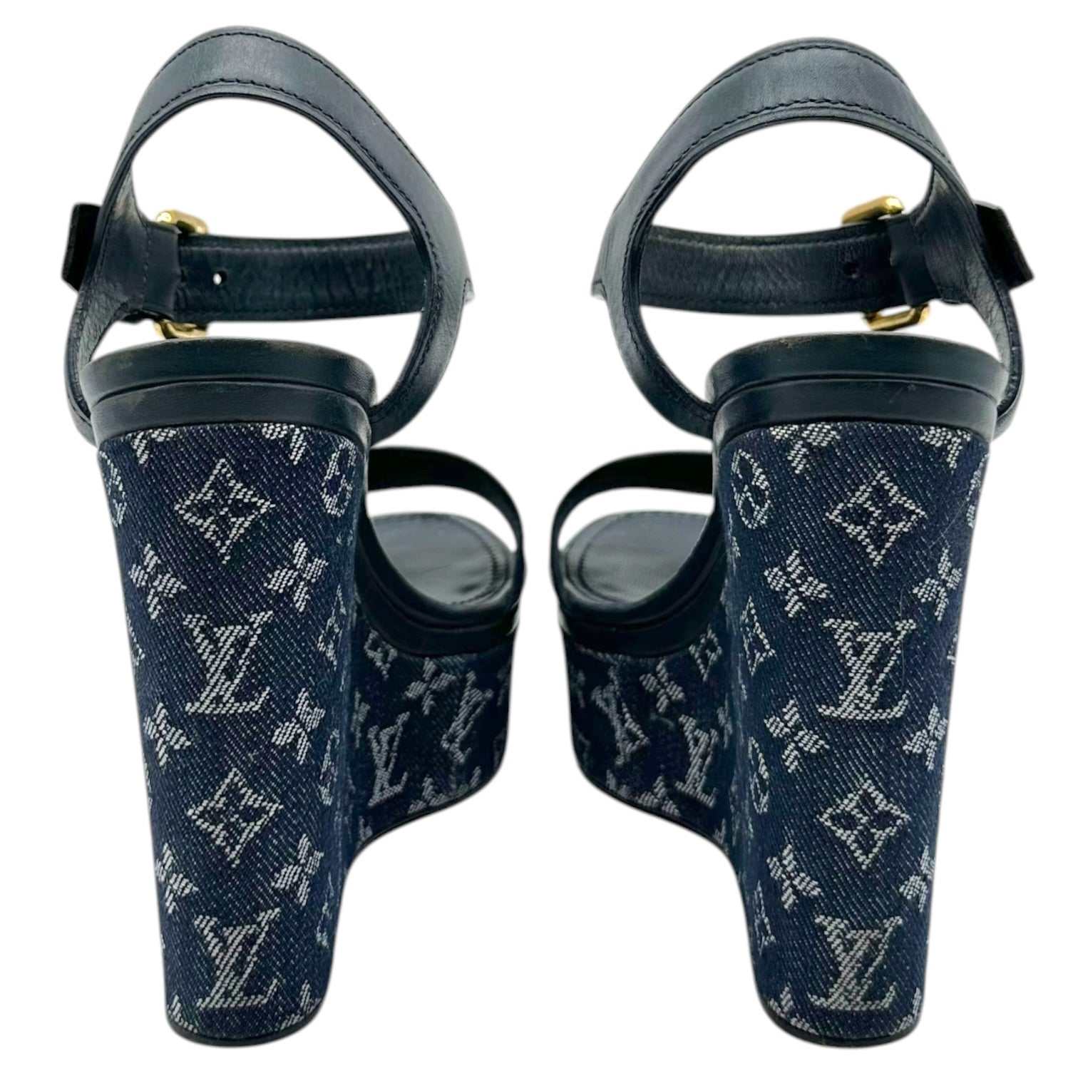 Louis Vuitton Denim Monogram Platform Wedge Sandals