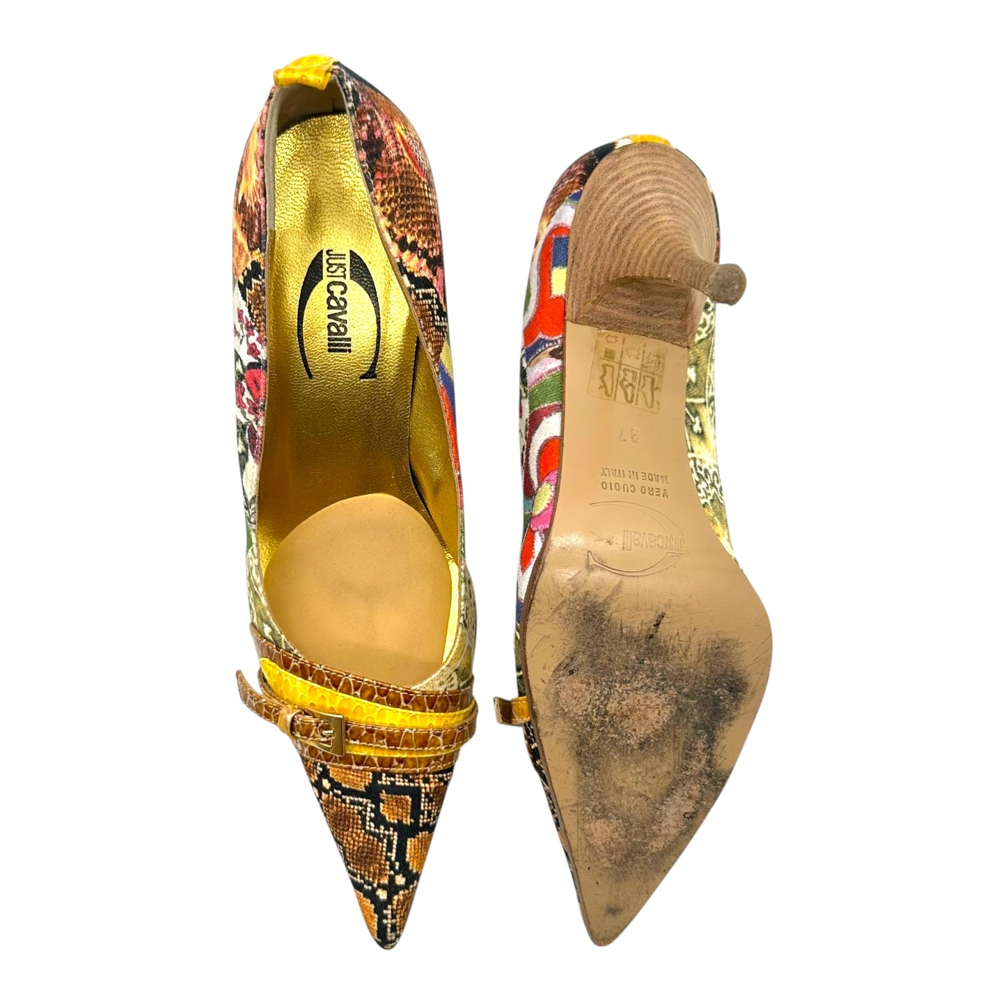 Just Cavalli Multicolor Patchwork Printed Heels