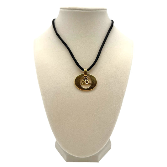 Christian Dior Black Cord Choker Necklace Gold Logo
