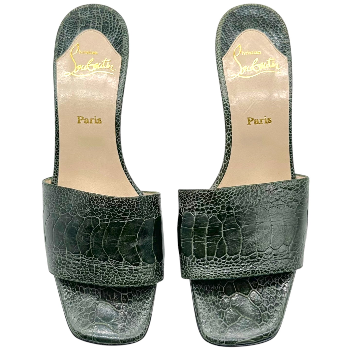 Christian Louboutin Dark Green Croc Mule Sandal Heels