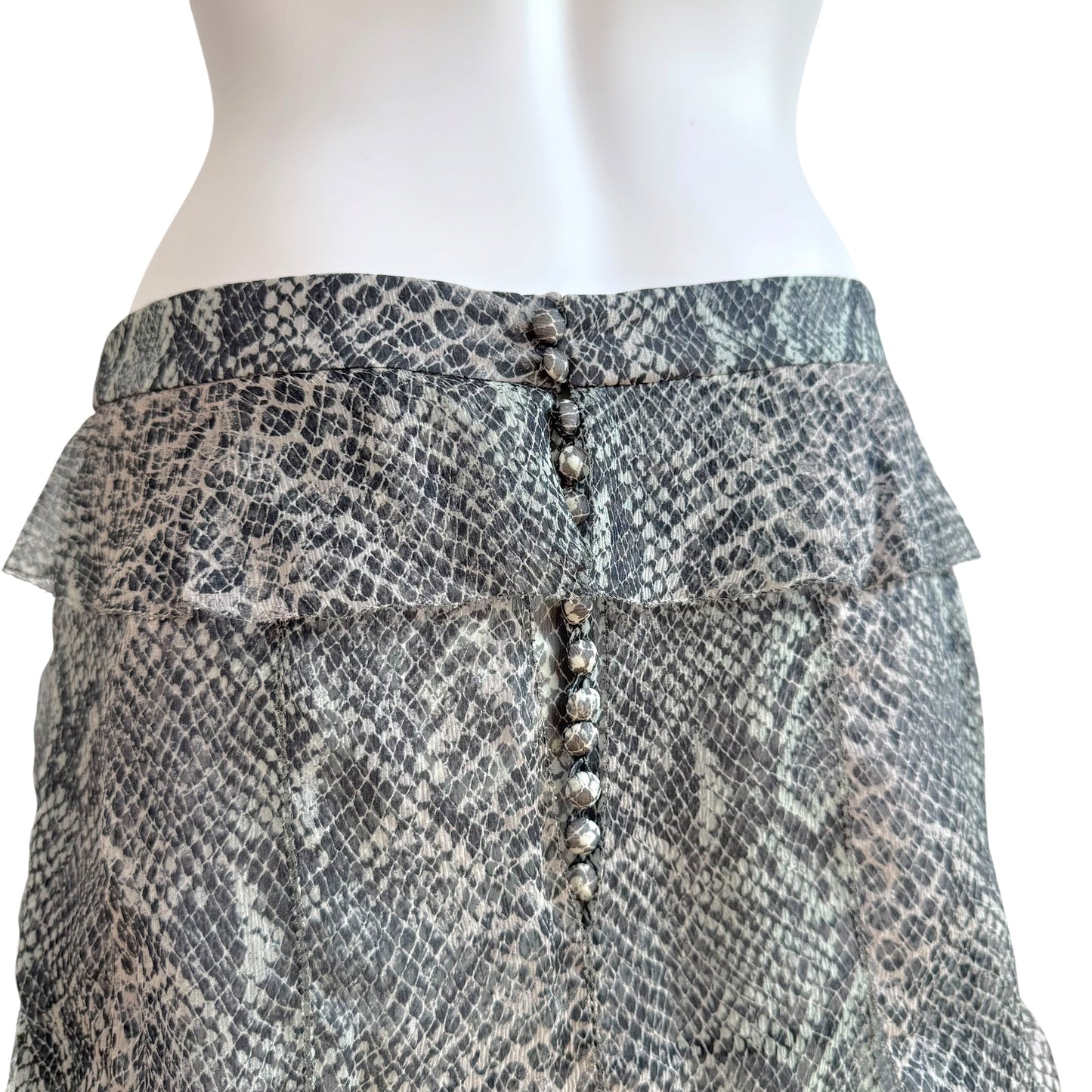 Louis Vuitton Blue Snakeskin Print Sheer Silk Tiered Mini Skirt