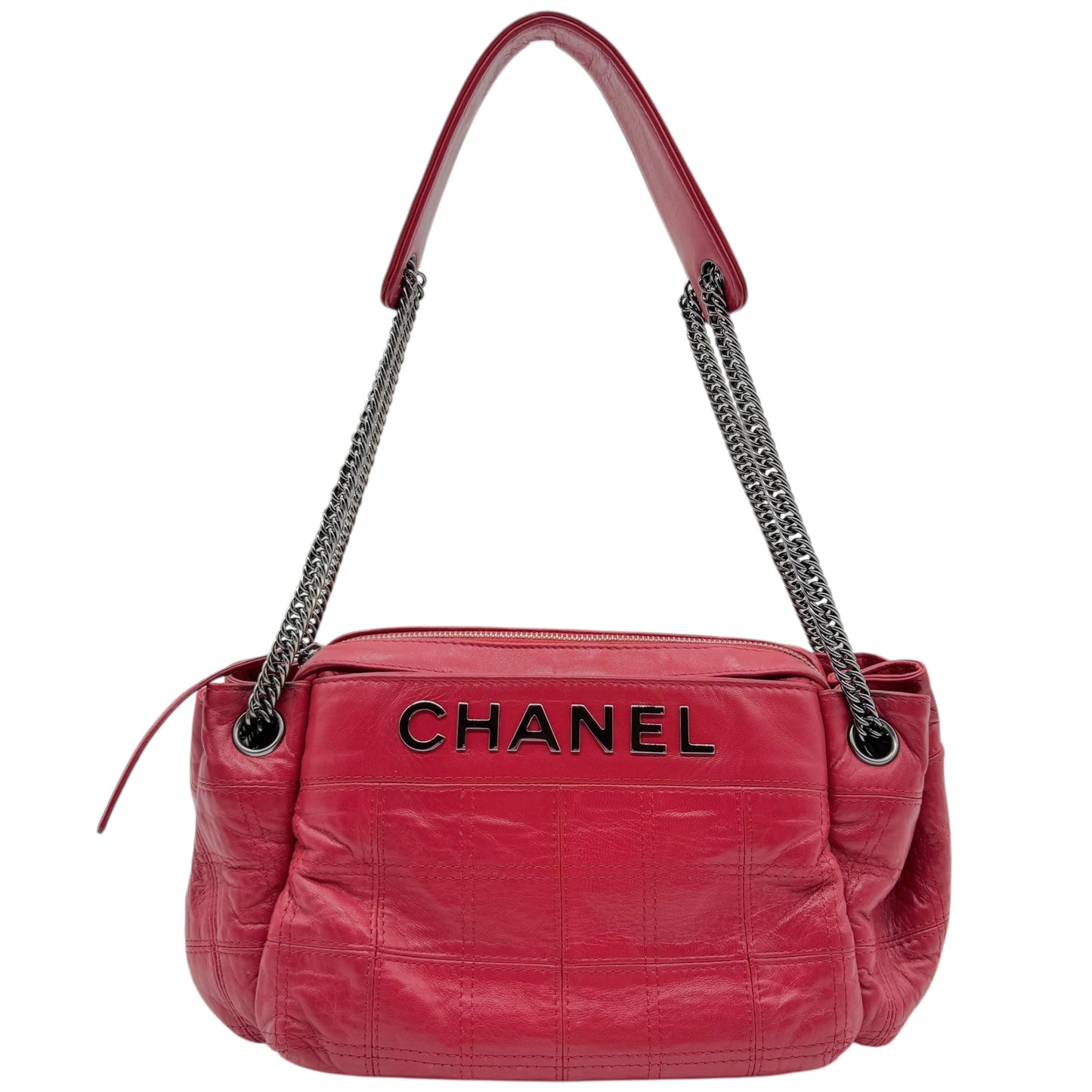 Chanel Red Leather LAX Chocolate Bar Quilted Shoulder Bag 2006-08 - Outfit Repeater