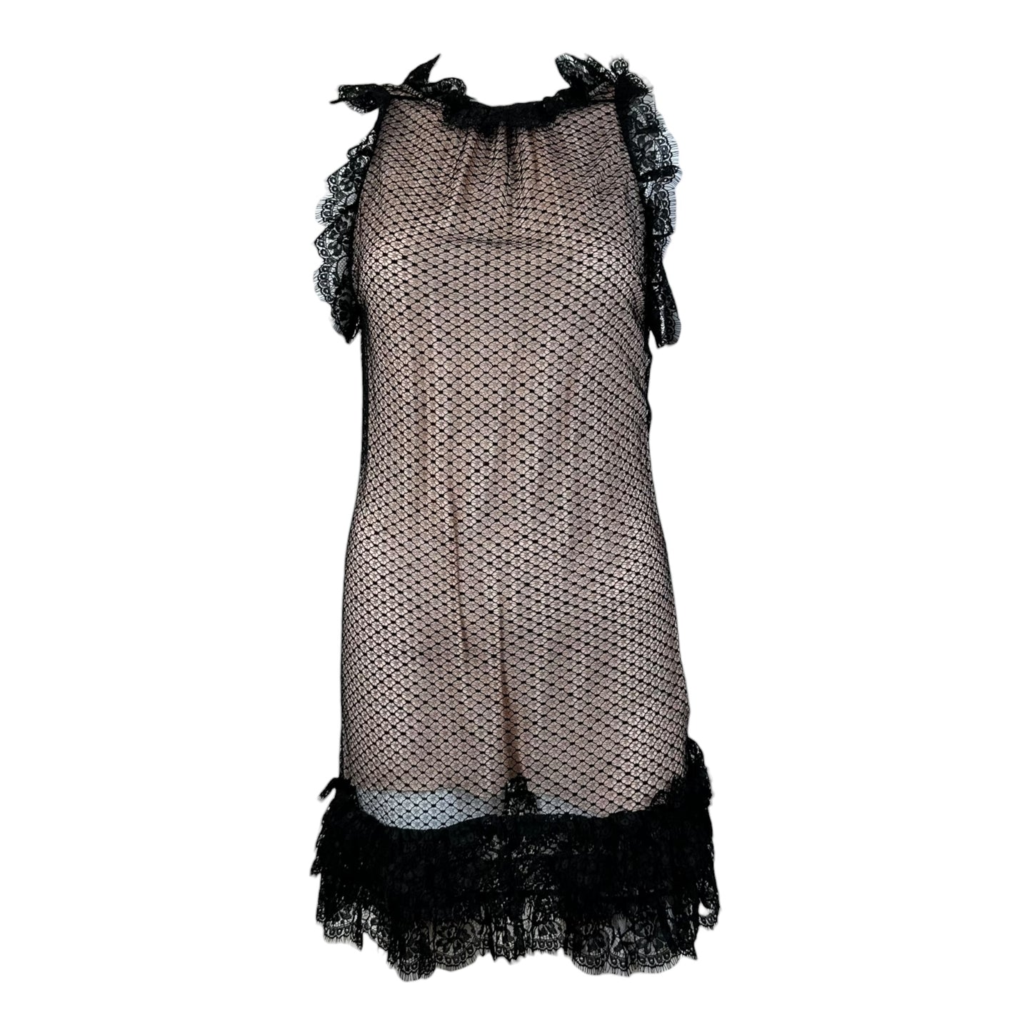 Dsquared2 Black Lace Ruffle Trim Mini Dress