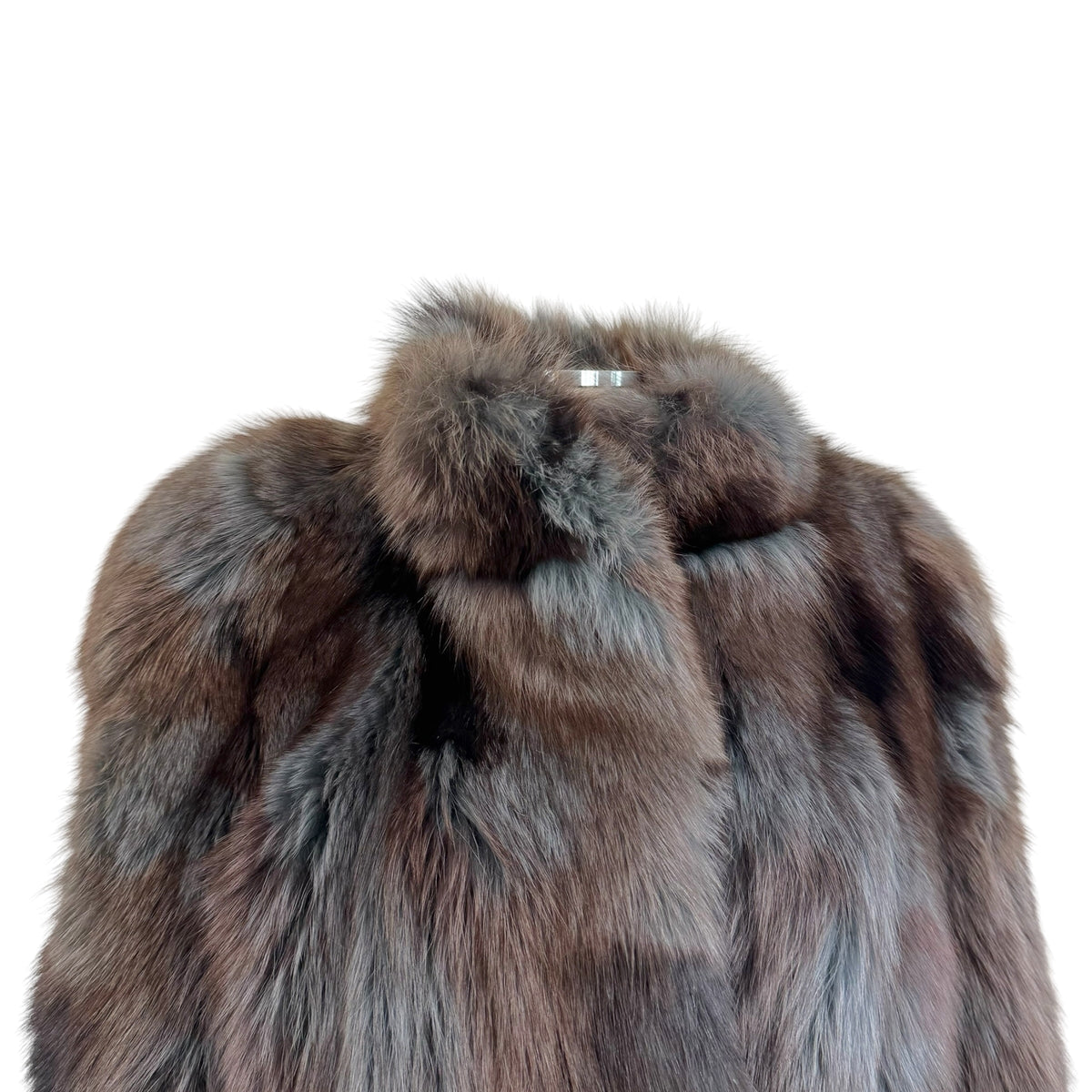 Nakamura Fur Dyed Fox Fur Coat Gray Brown Black Scalloped Hem