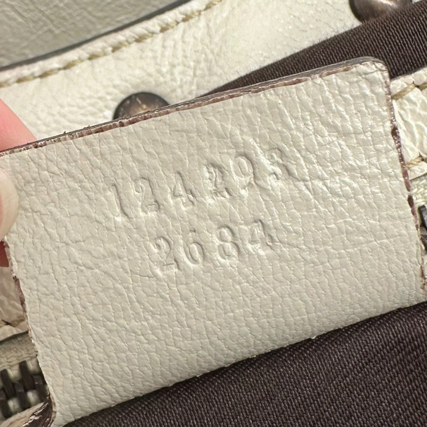 Gucci Ivory Leather Bamboo Handle Studded Shoulder Bag