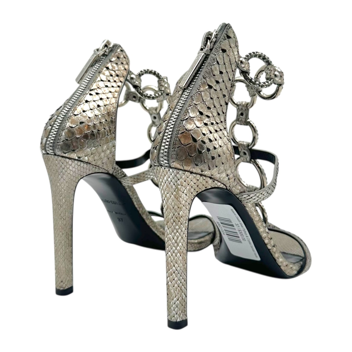 Roberto Cavalli Silver Python & Crystal Sandal Heels - Outfit Repeater
