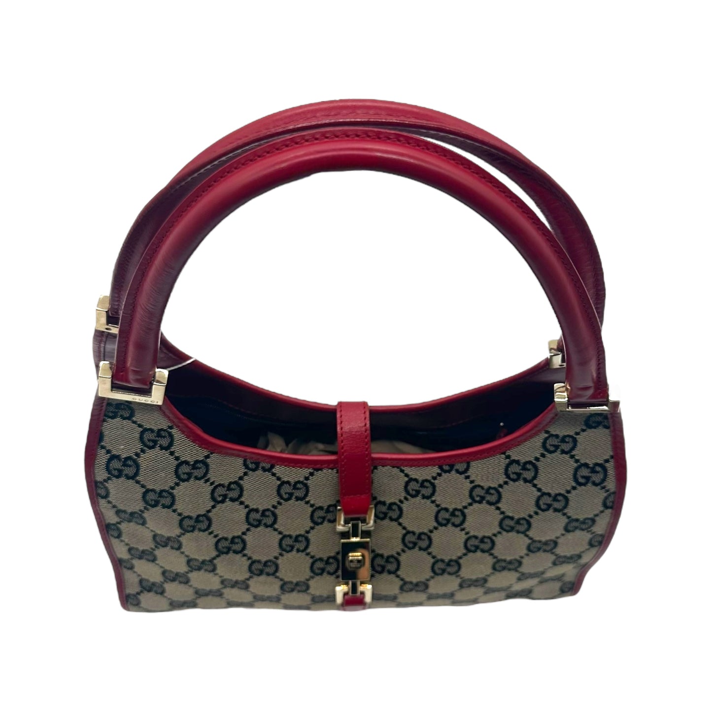 Gucci Gray Monogram & Red Trim Mini Jackie Bag