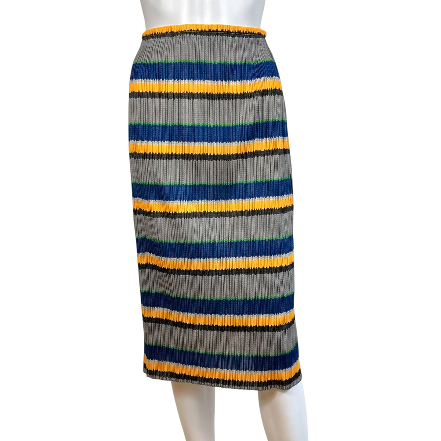 Issey Miyake Pleats Please Gray Multicolor Striped Pleated Midi Skirt
