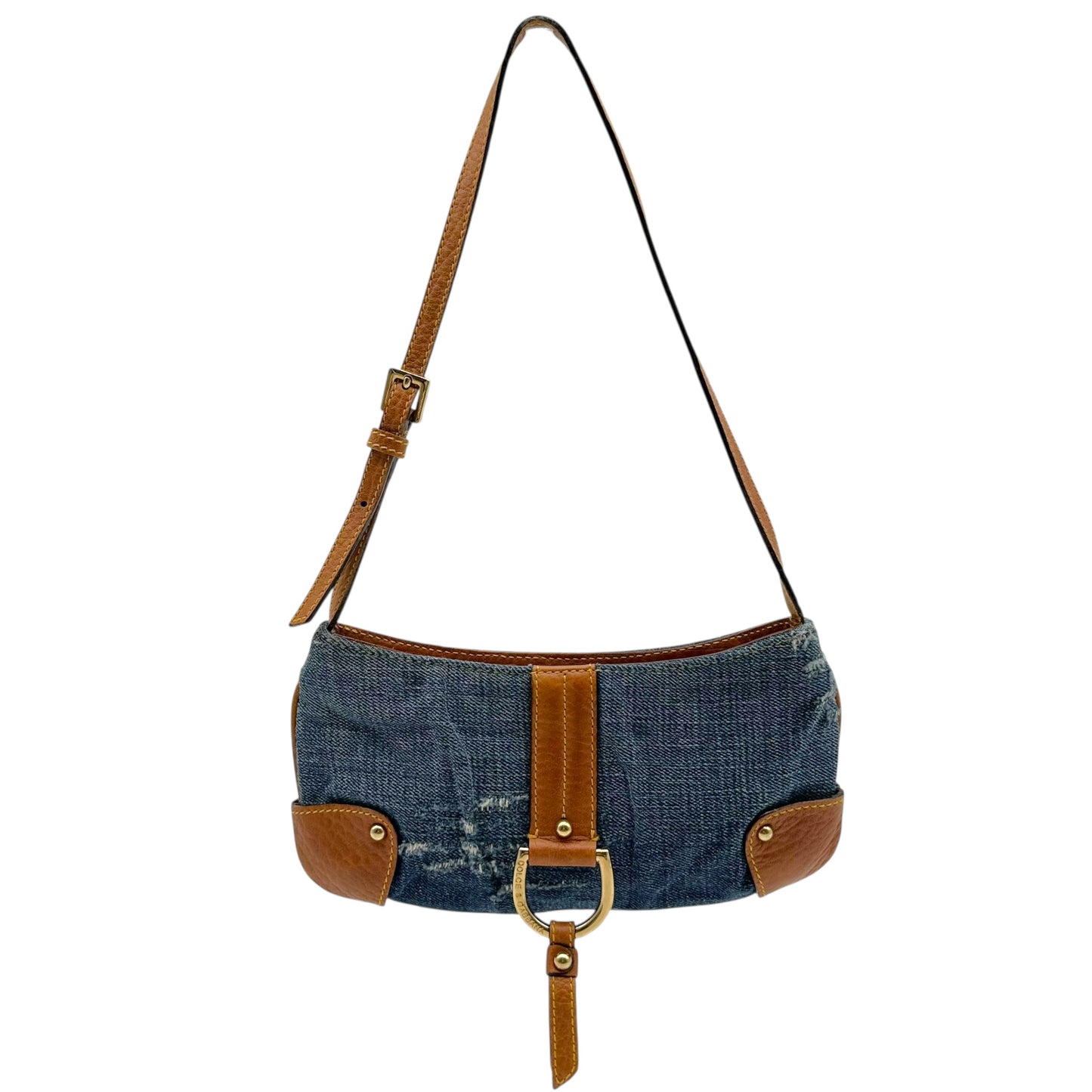 Dolce & Gabbana Distressed Denim & Brown Leather Mini Shoulder Bag