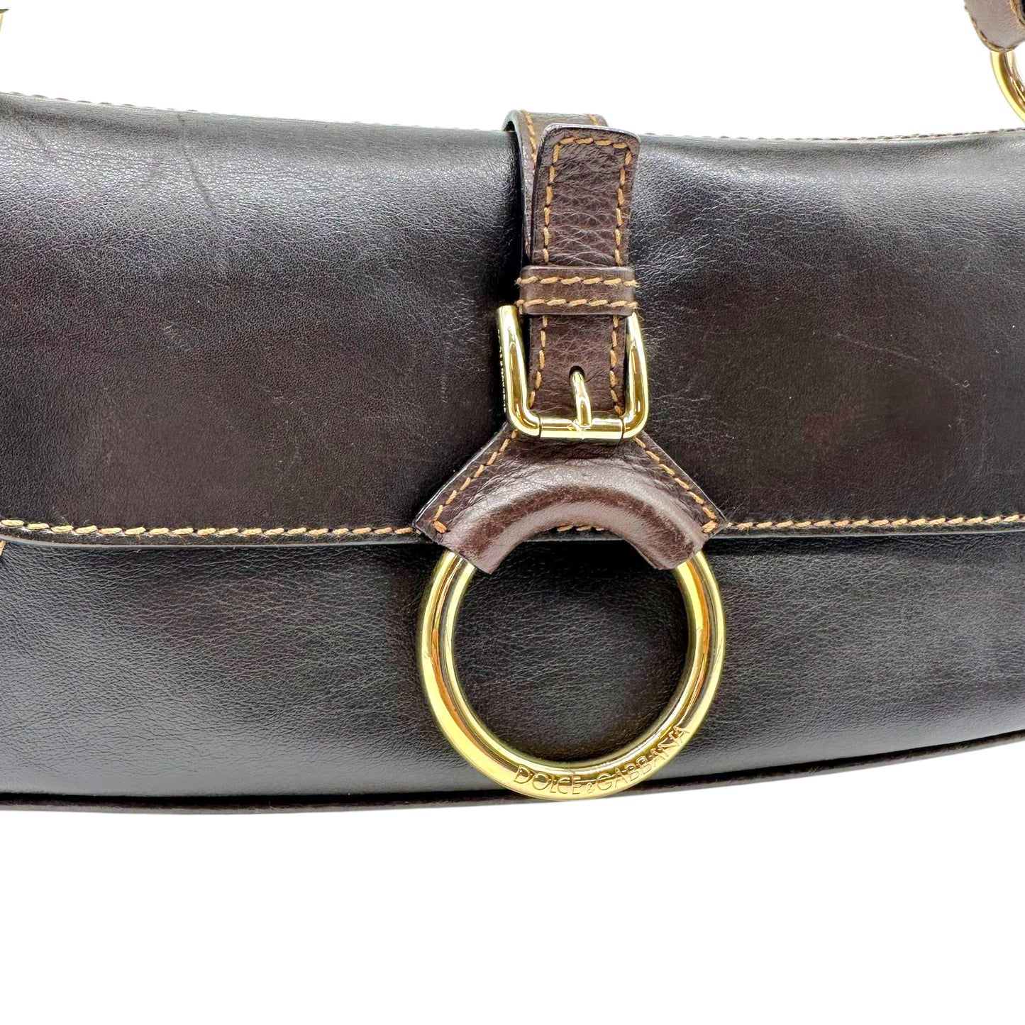 Dolce & Gabbana Brown Leather Shoulder Bag with Gold Hardware