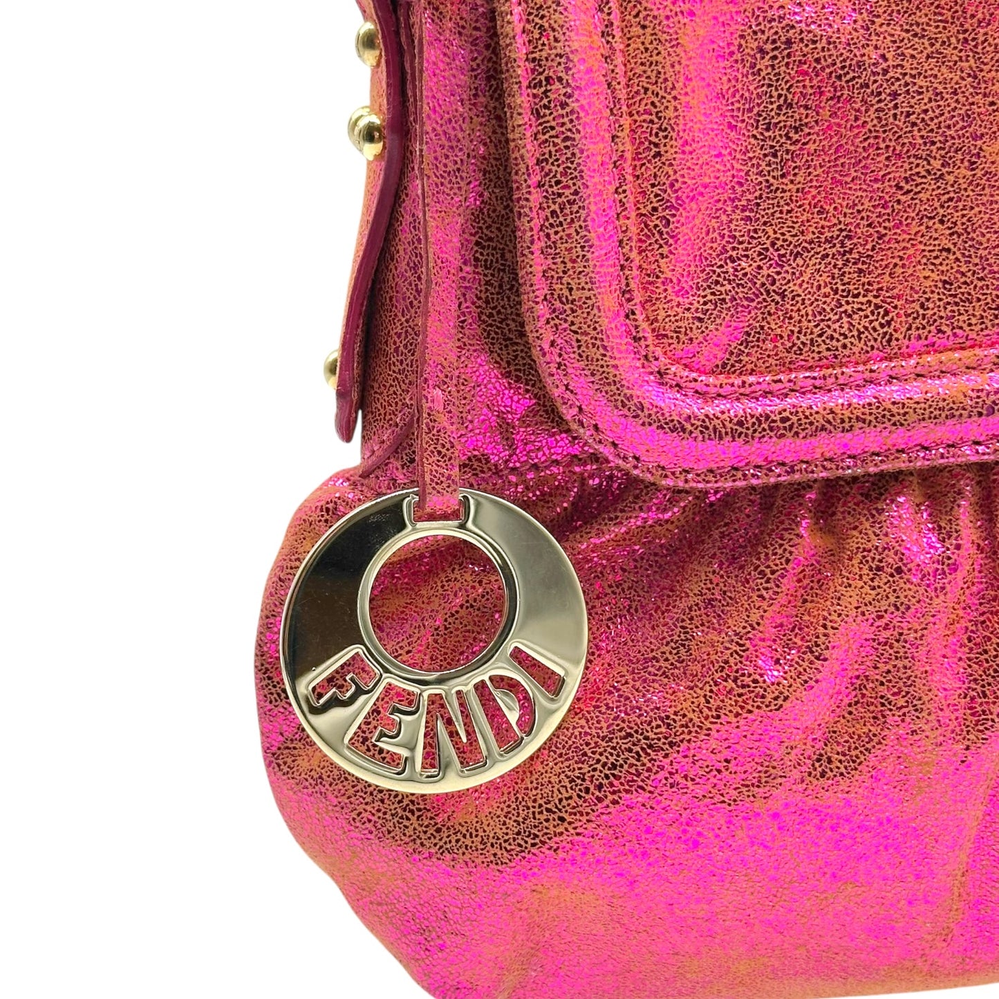 Fendi Metallic Hot Pink Suede Small Chef Shoulder Bag RARE