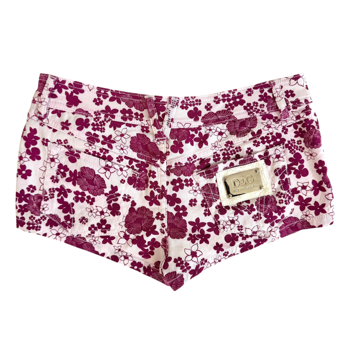 D&G Floral Print Mini Shorts Purple White