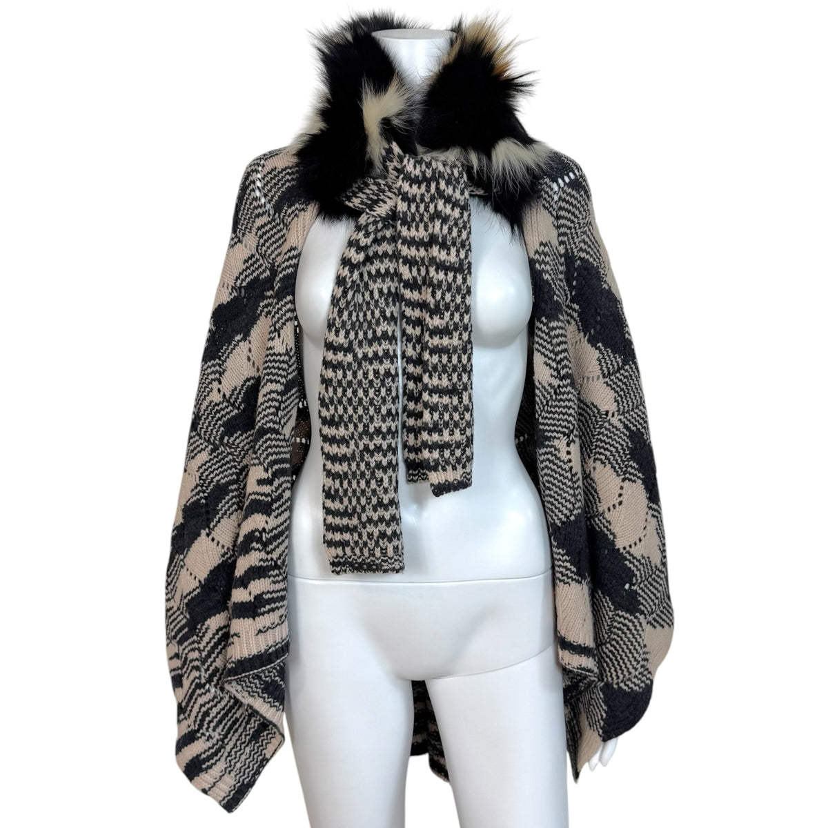 Missoni Knit Cape Pink Black Fox Fur Collar