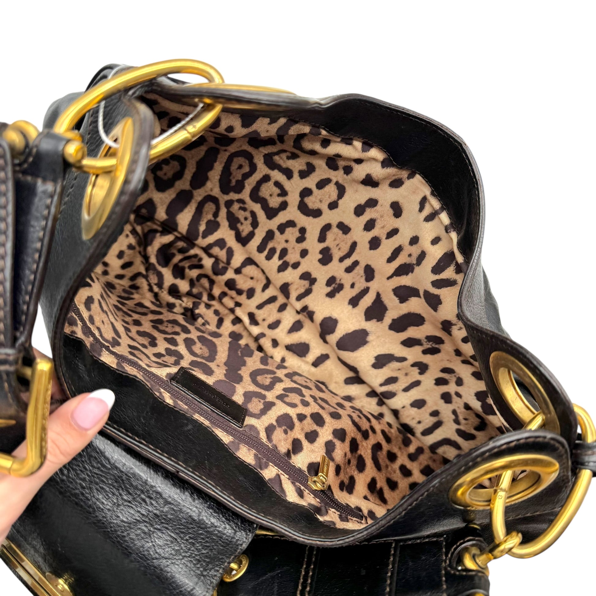 Dolce & Gabbana Black Leather & Gold Hardware Hobo Bag - Outfit Repeater