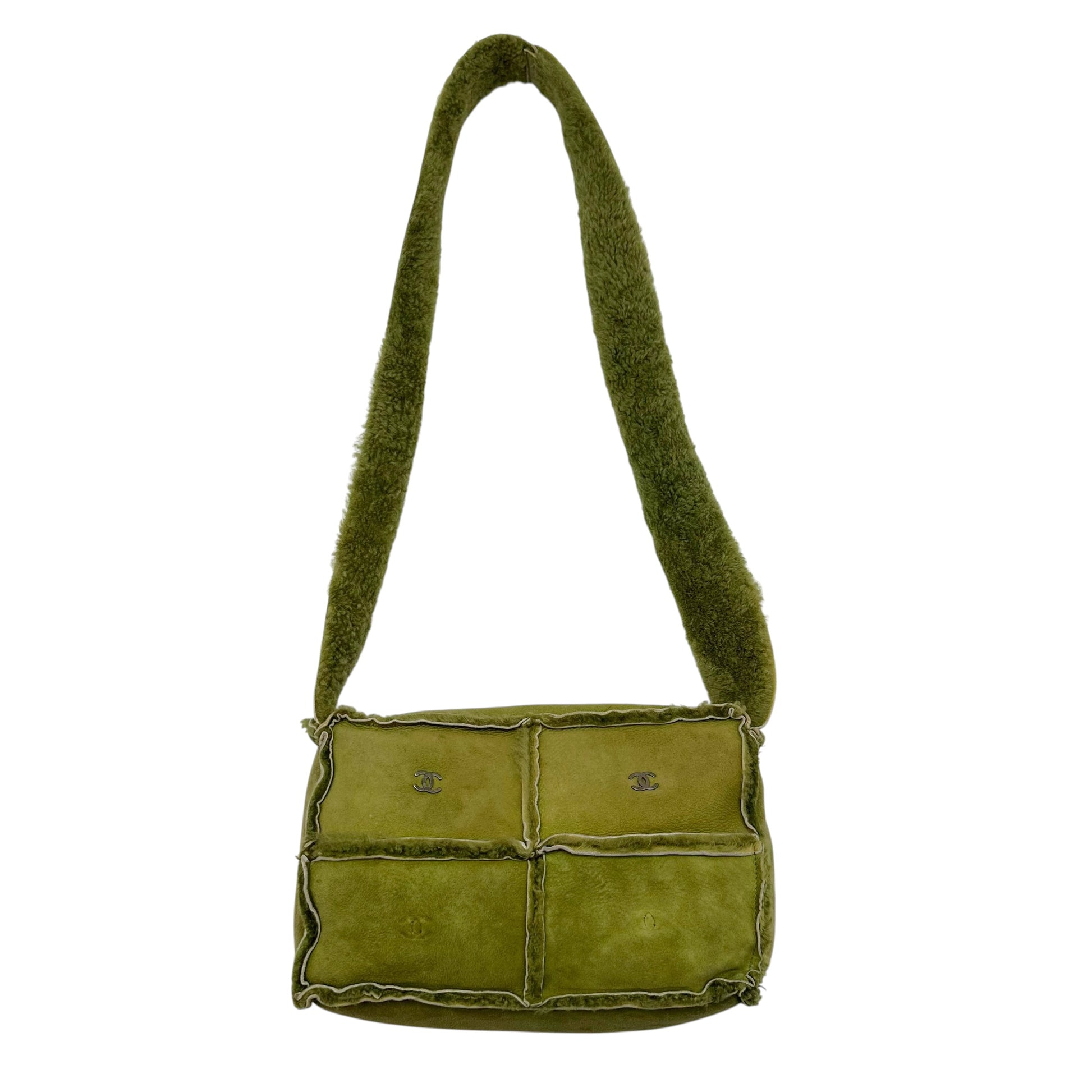 Chanel Green Shearling Crossbody Bag 2000s Vintage