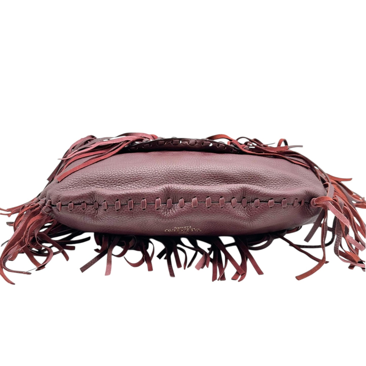 Valentino Garavani Burgundy & Gold Studded Fringe Satchel Bag