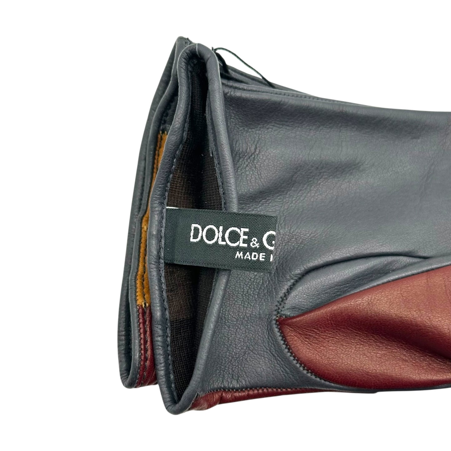 Dolce & Gabbana Burgundy & Black Leather & Tan Suede Gloves NEW