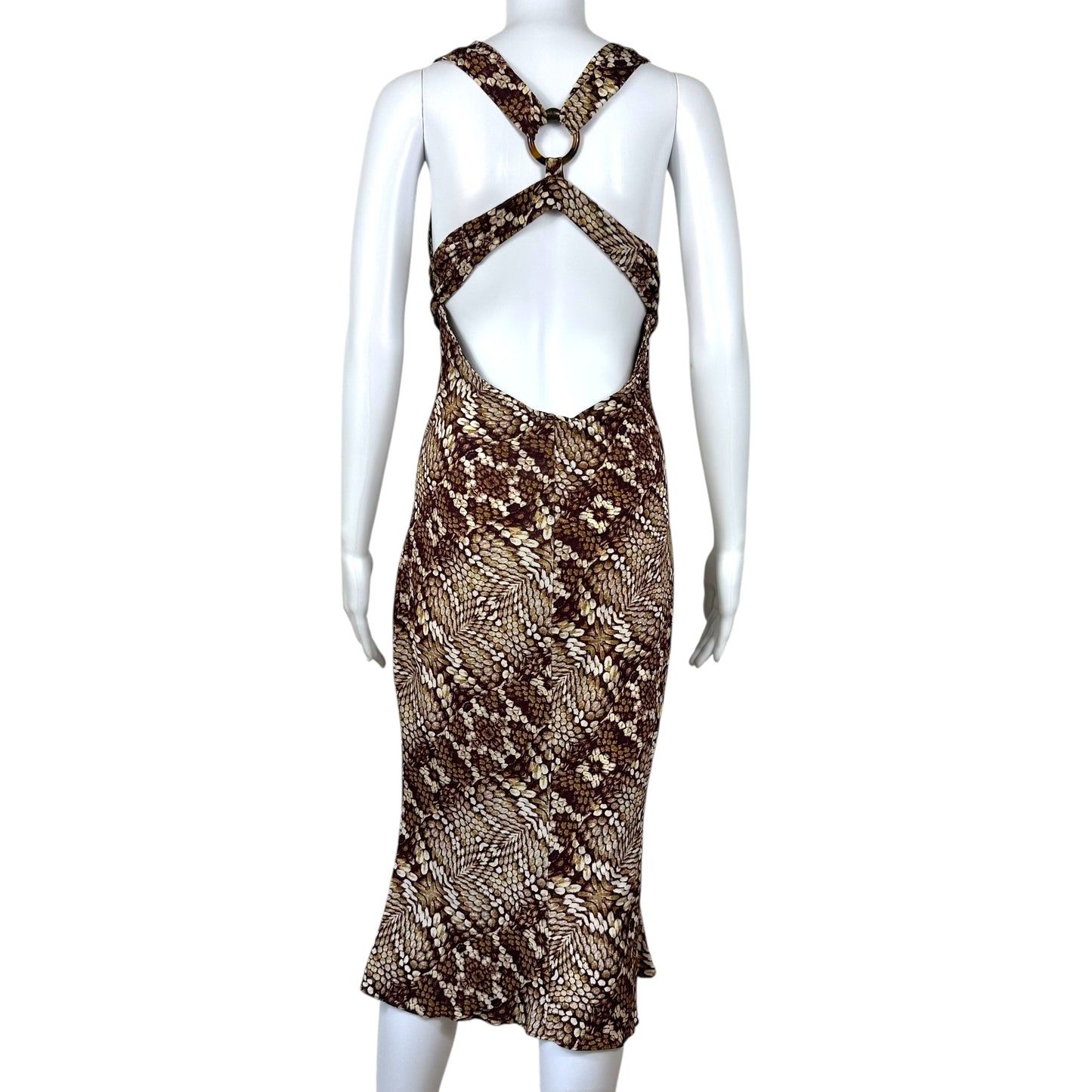 Roberto Cavalli Brown Snakeskin Print Midi Dress