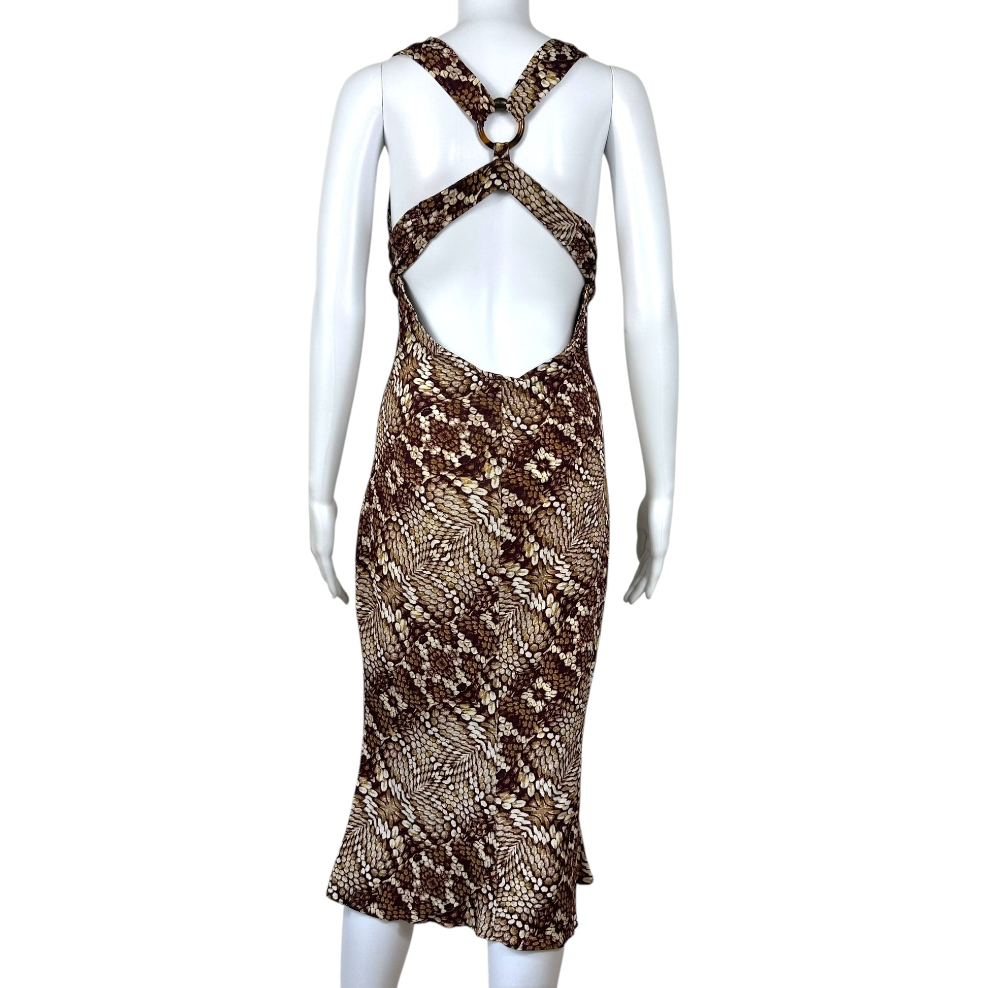 Roberto Cavalli Brown Snakeskin Print Midi Dress