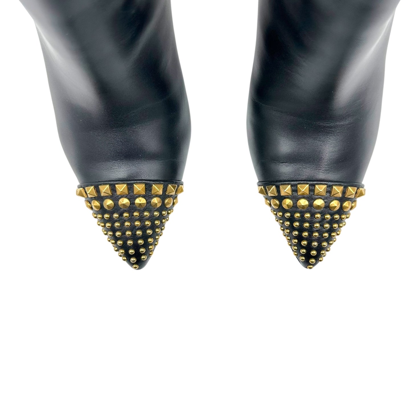 Gucci Black & Gold Studded Heeled Knee High Boots