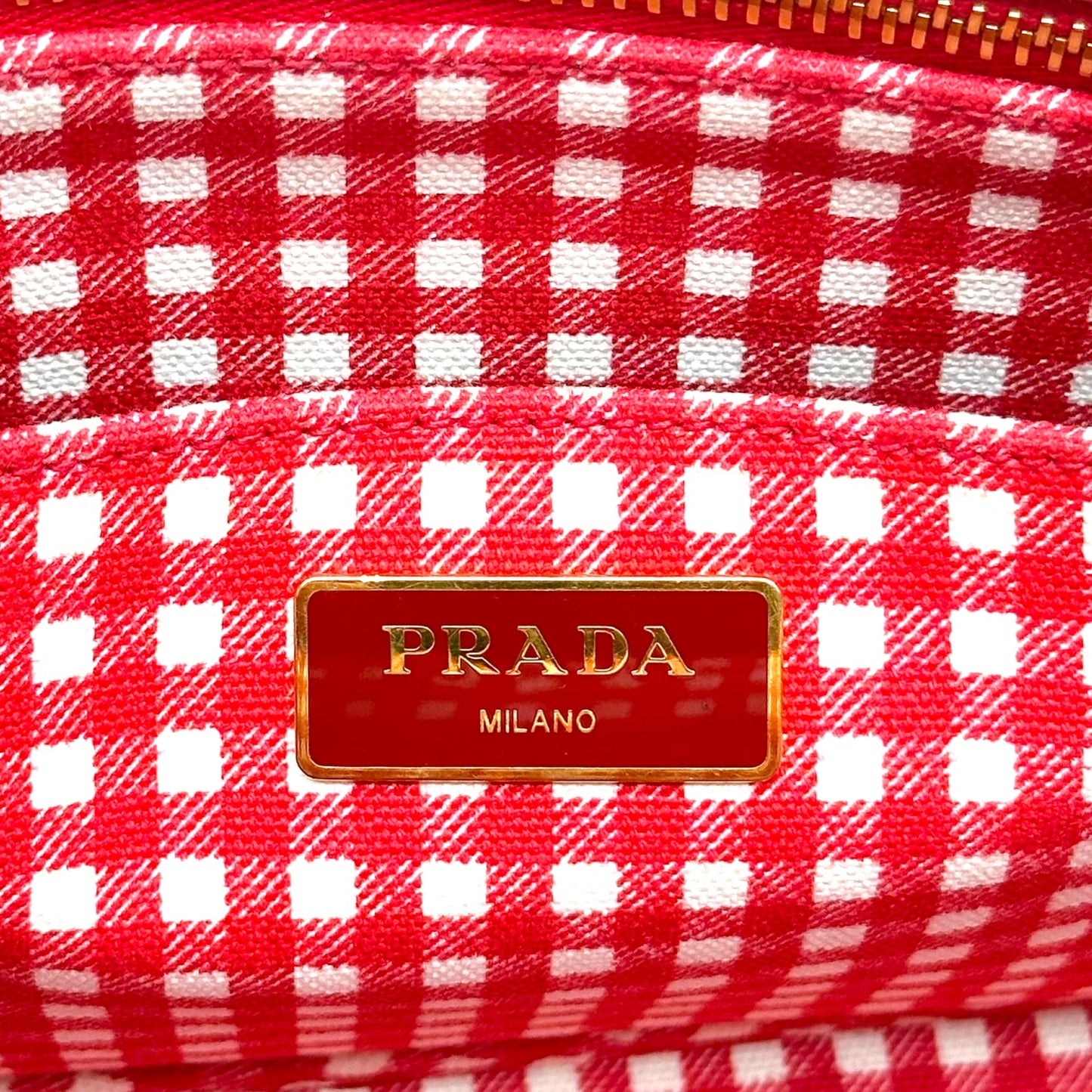 Prada Red & White Contrast Stitch Small Canapa 2-Way Tote Bag