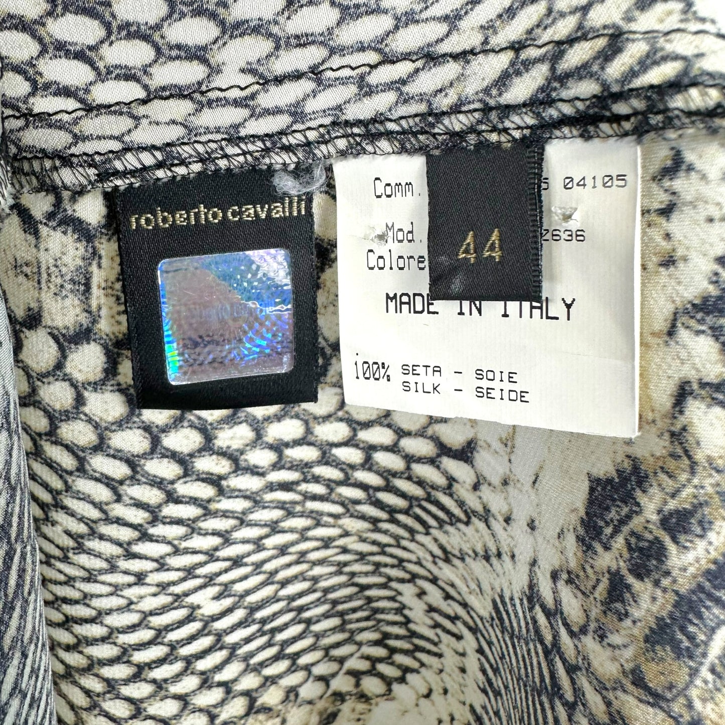 Roberto Cavalli F/W 2005 Black & Brown Python Print Silk Midi Skirt