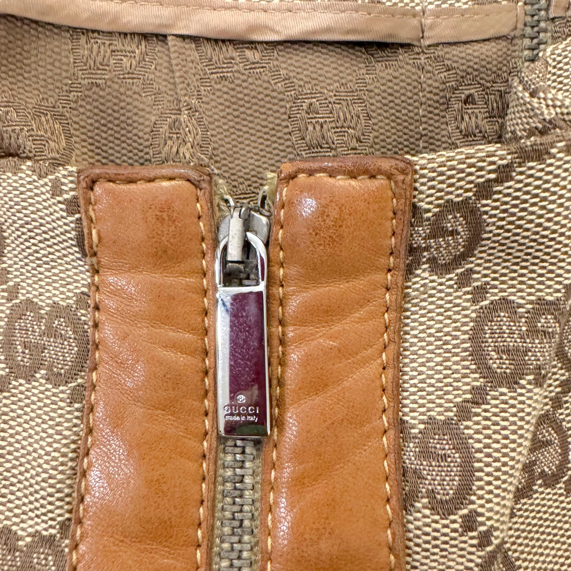 Gucci by Tom Ford 2000 Tan Monogram Canvas & Leather Zip-Up Midi Skirt - Outfit Repeater