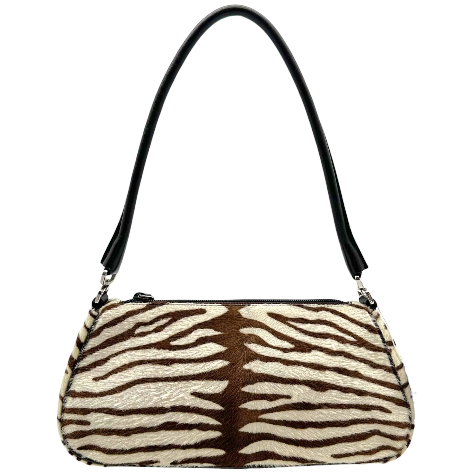 Prada Brown White Zebra Print Ponyhair Shoulder Bag