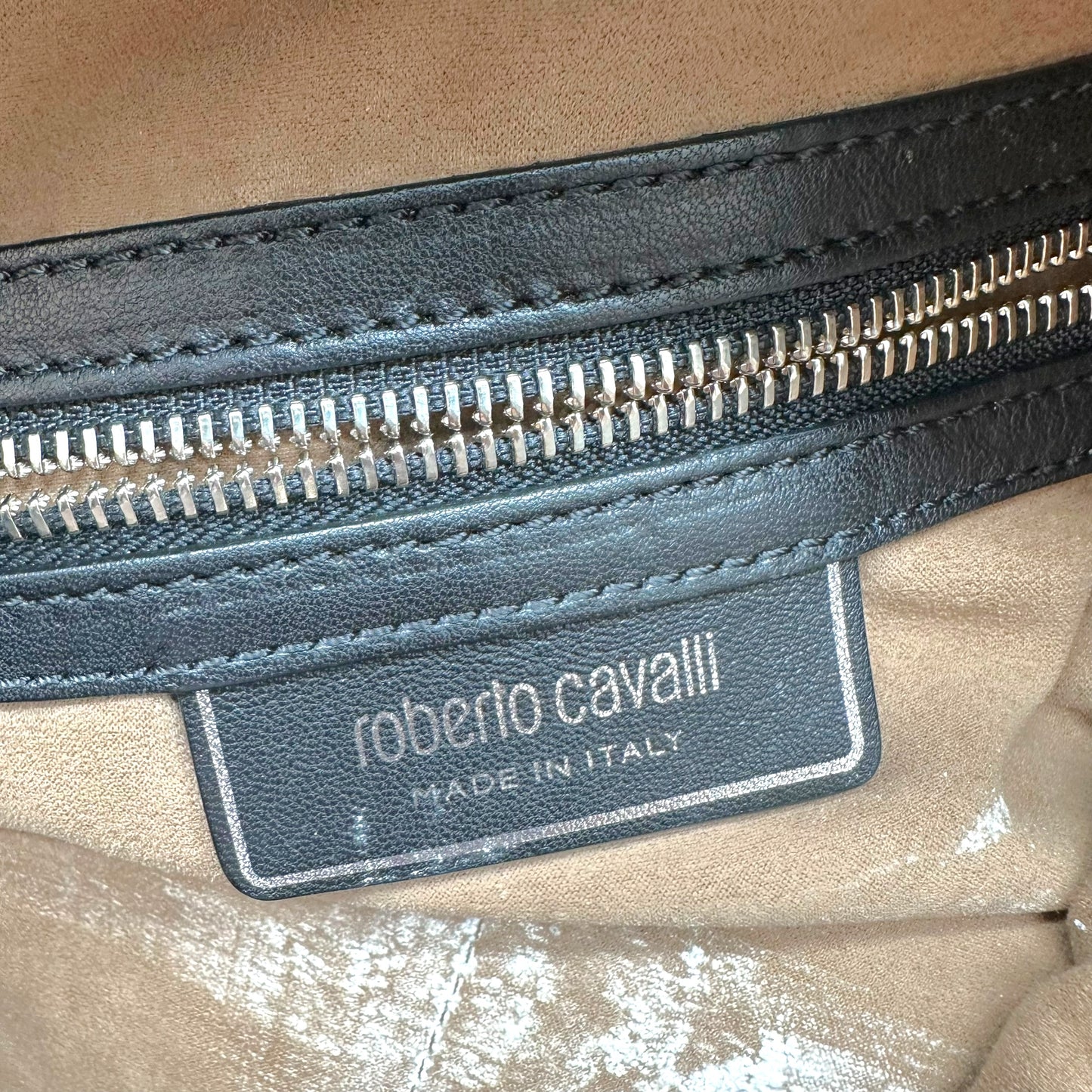 Roberto Cavalli F/W 2005 Dark Green & Gunmetal Gray Studded 2-Way Fur Bucket Bag