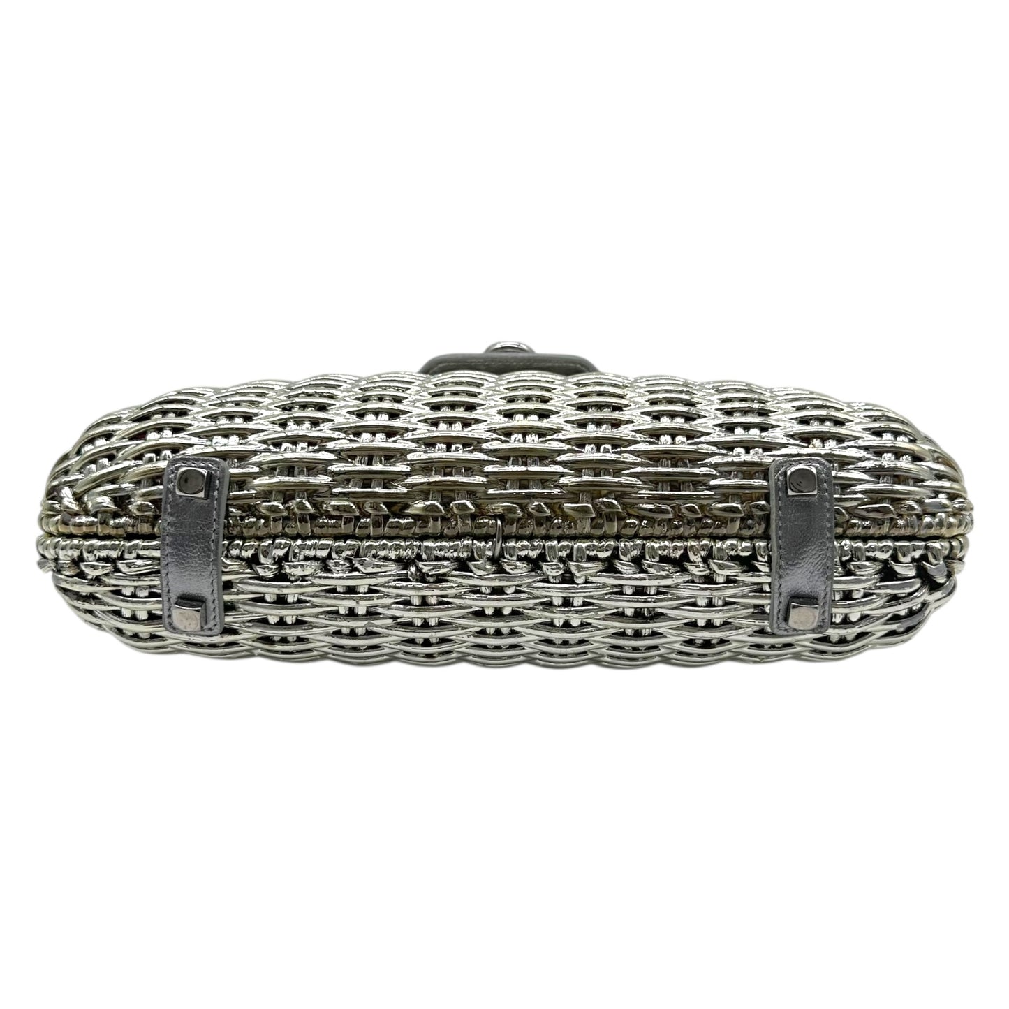 Salvatore Ferragamo Silver Metal 'Wicker' Gancini Clutch Bag