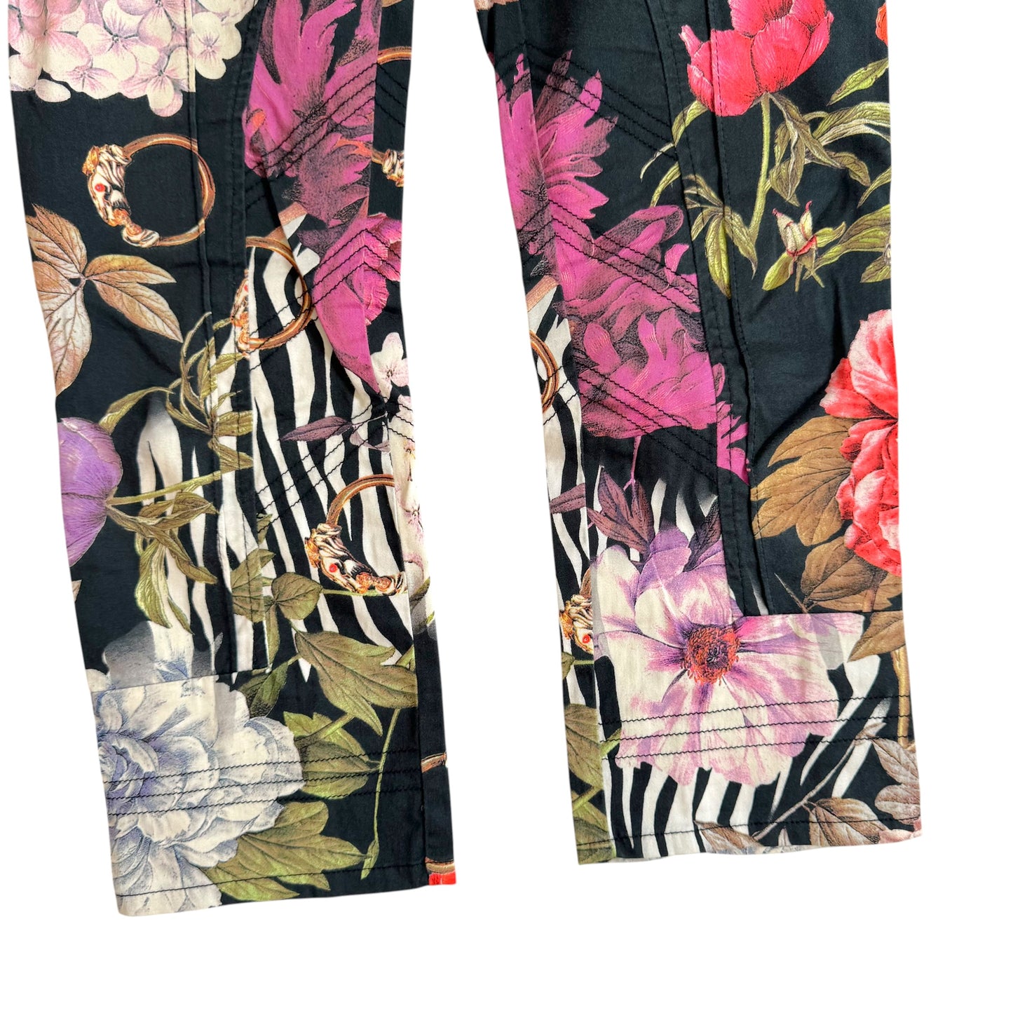 Roberto Cavalli Class Floral Zebra Print Capri Pants