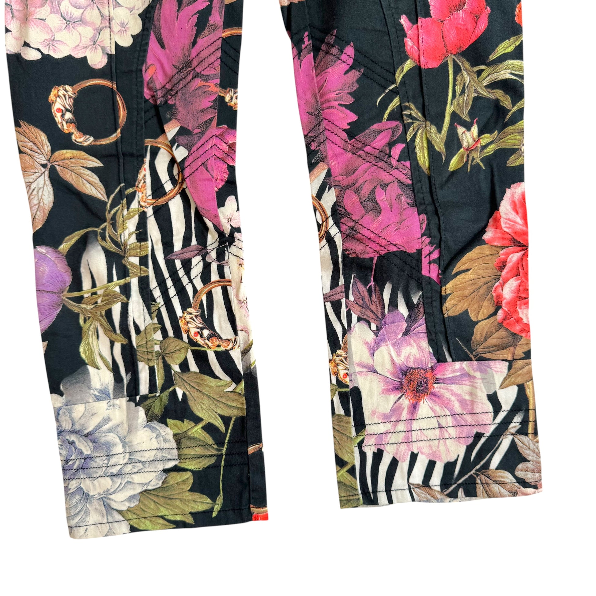Roberto Cavalli Class Floral Zebra Print Capri Pants