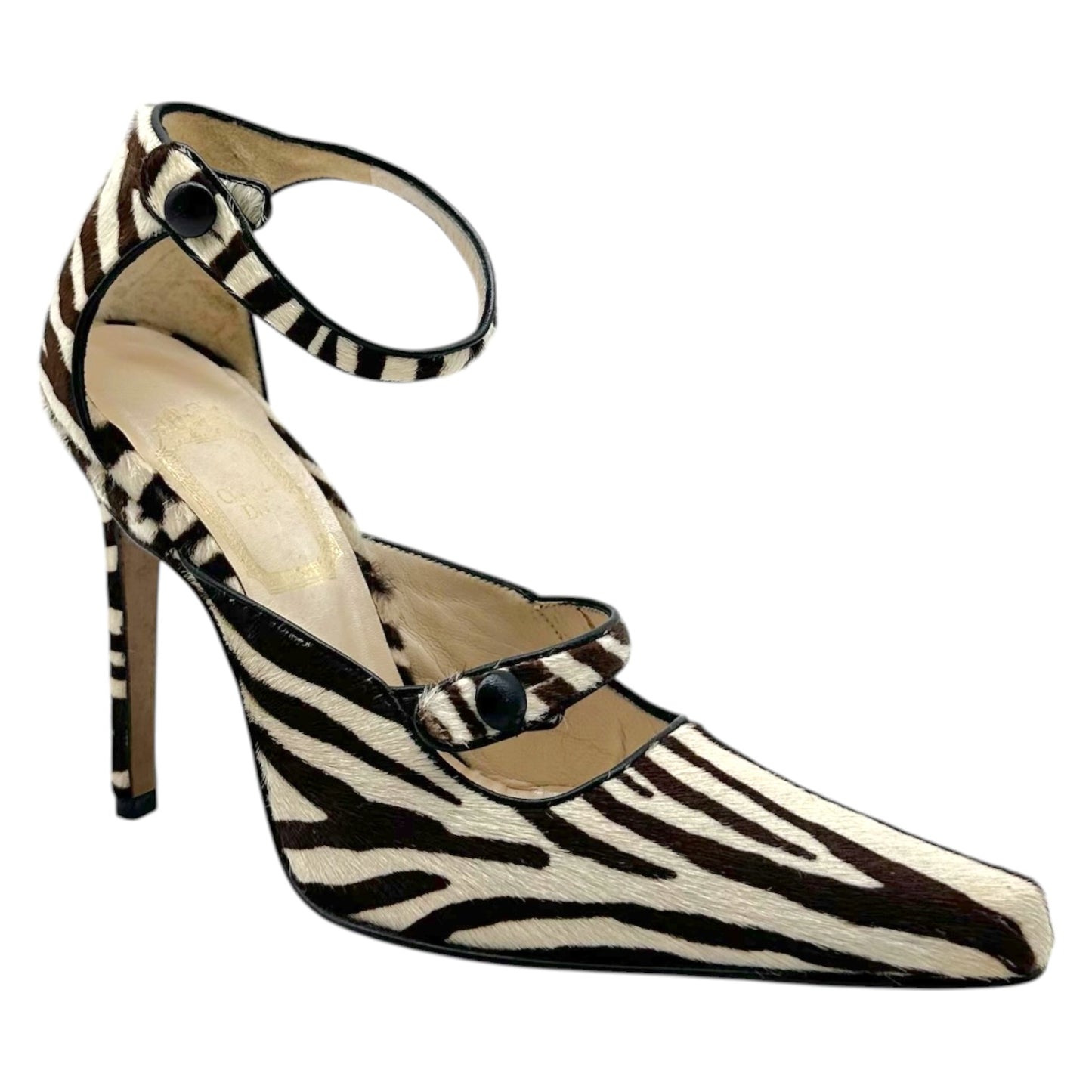 Christian Dior Zebra Print Ponyhair Pointed Toe Heels