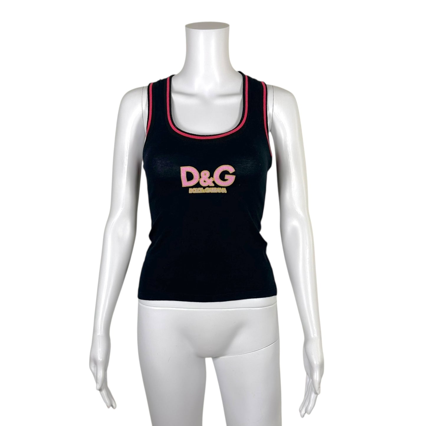 D&G Dolce & Gabbana Black & Pink Logo Tank Top