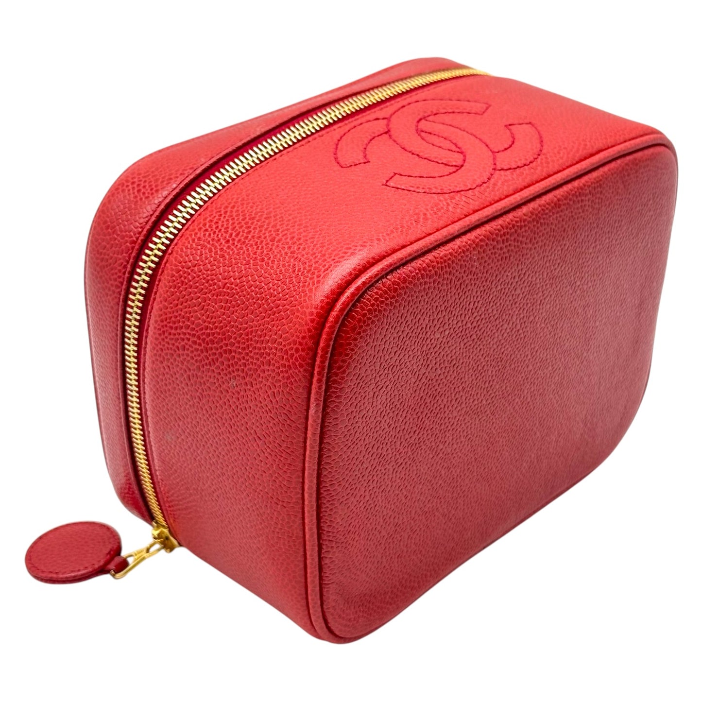Chanel Red Caviar Leather Top Handle Vanity Bag 1994-96