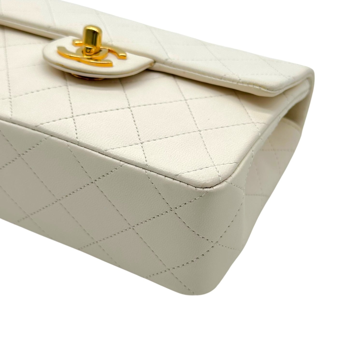 Chanel White Matelasse Lambskin & Gold Small Classic Flap Bag 1986-88
