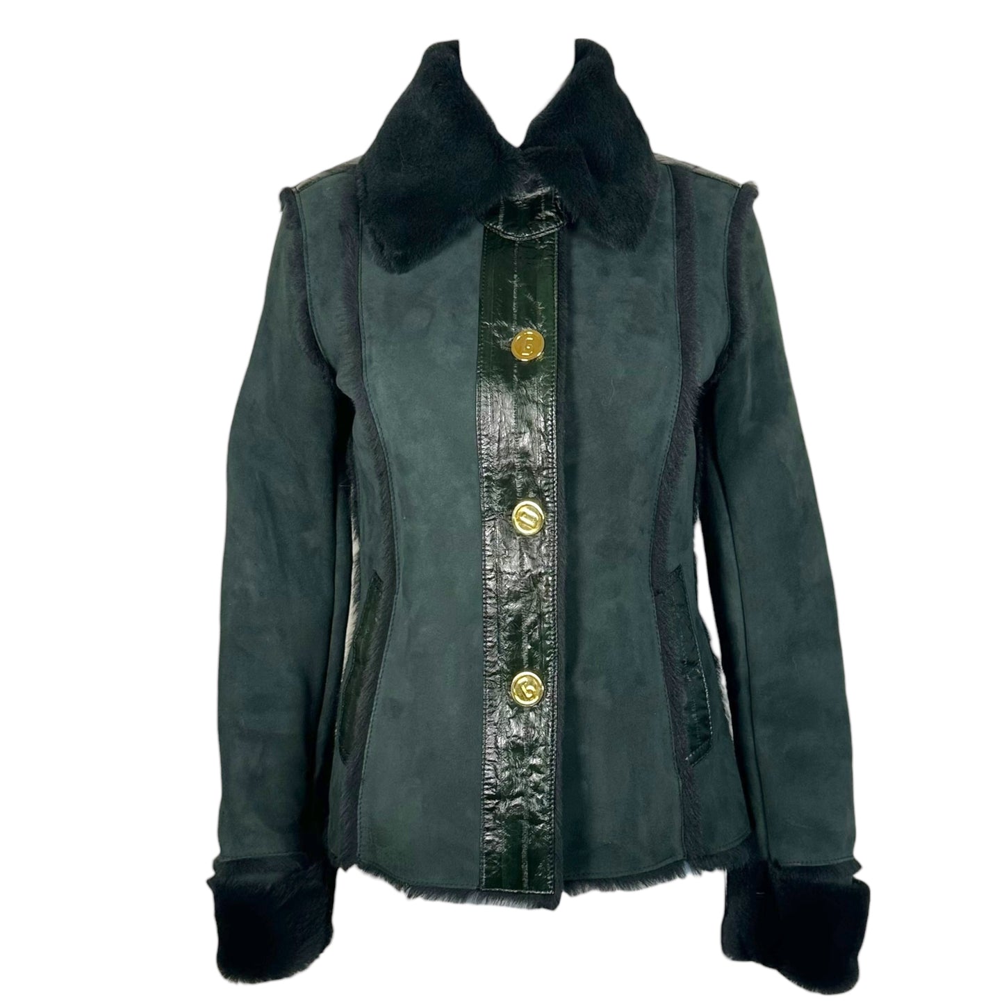 Dolce & Gabbana Forest Green Shearling & Eel Skin Coat